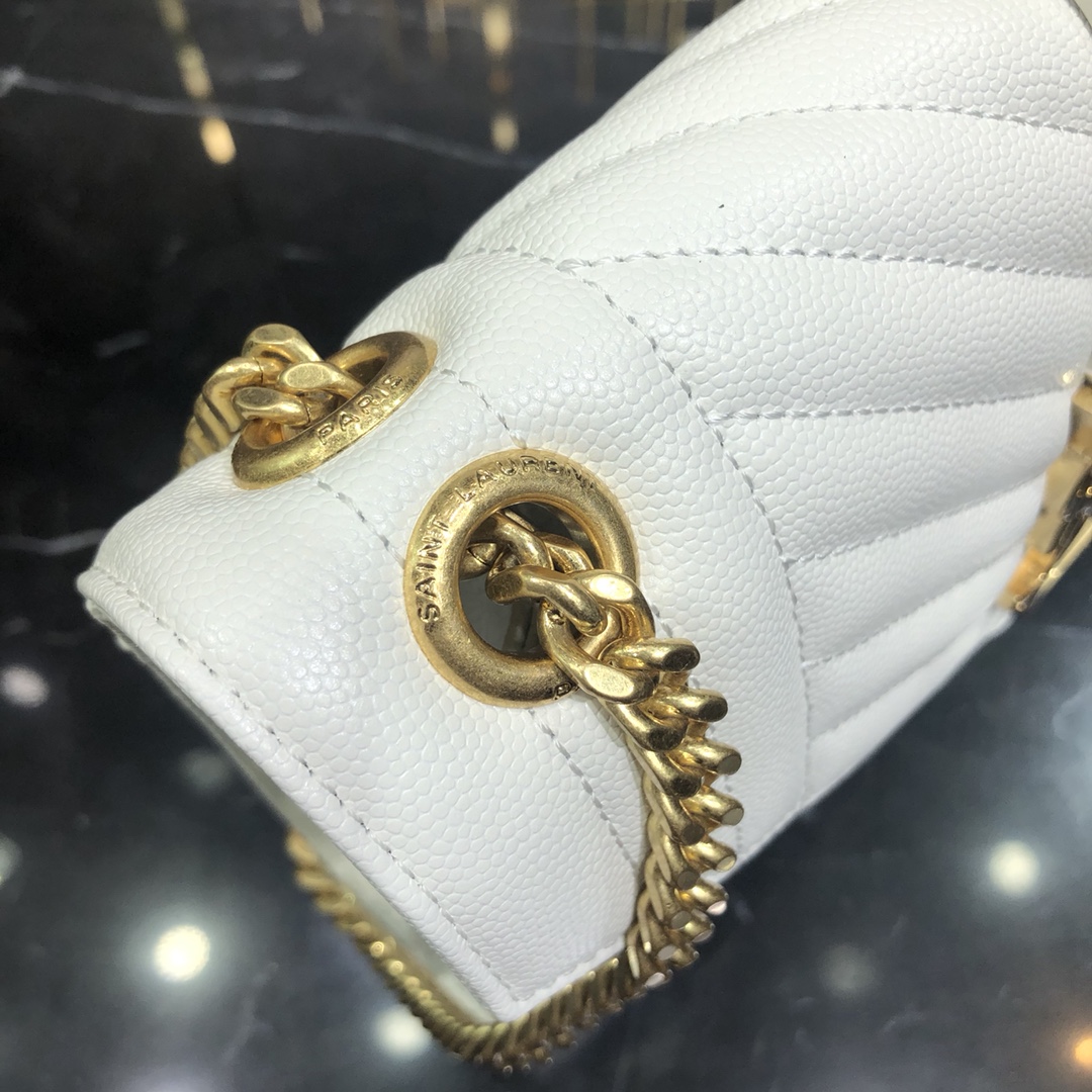 Saint Laurent Envelope Grain Quilted Calfskin Handbag White 600185 